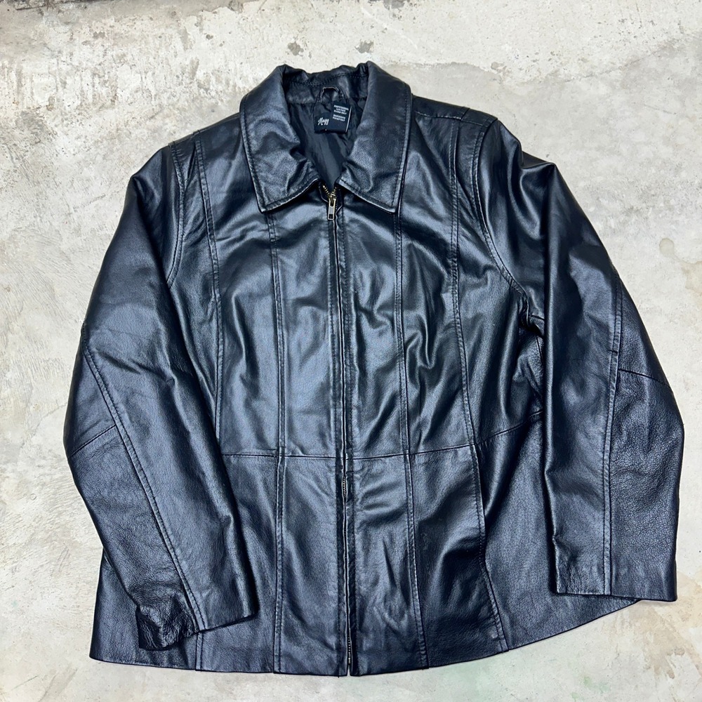Maggie Barnes Women's Black Genuine Leather Zip Up‎ Jacket Size 14W